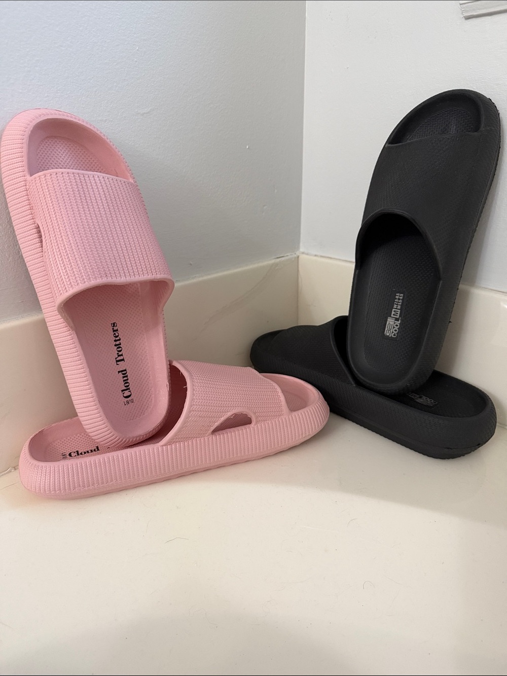 Women's Pink Slide Sandals and black side sandals- Women’s Large- men’s M!!